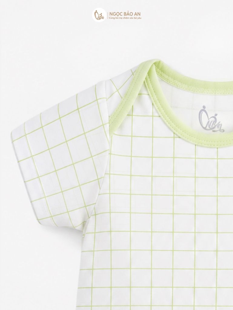 [M&B] Bodychip tay ngắn cotton caro xanh bơ
