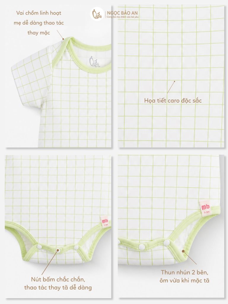 [M&B] Bodychip tay ngắn cotton caro xanh bơ