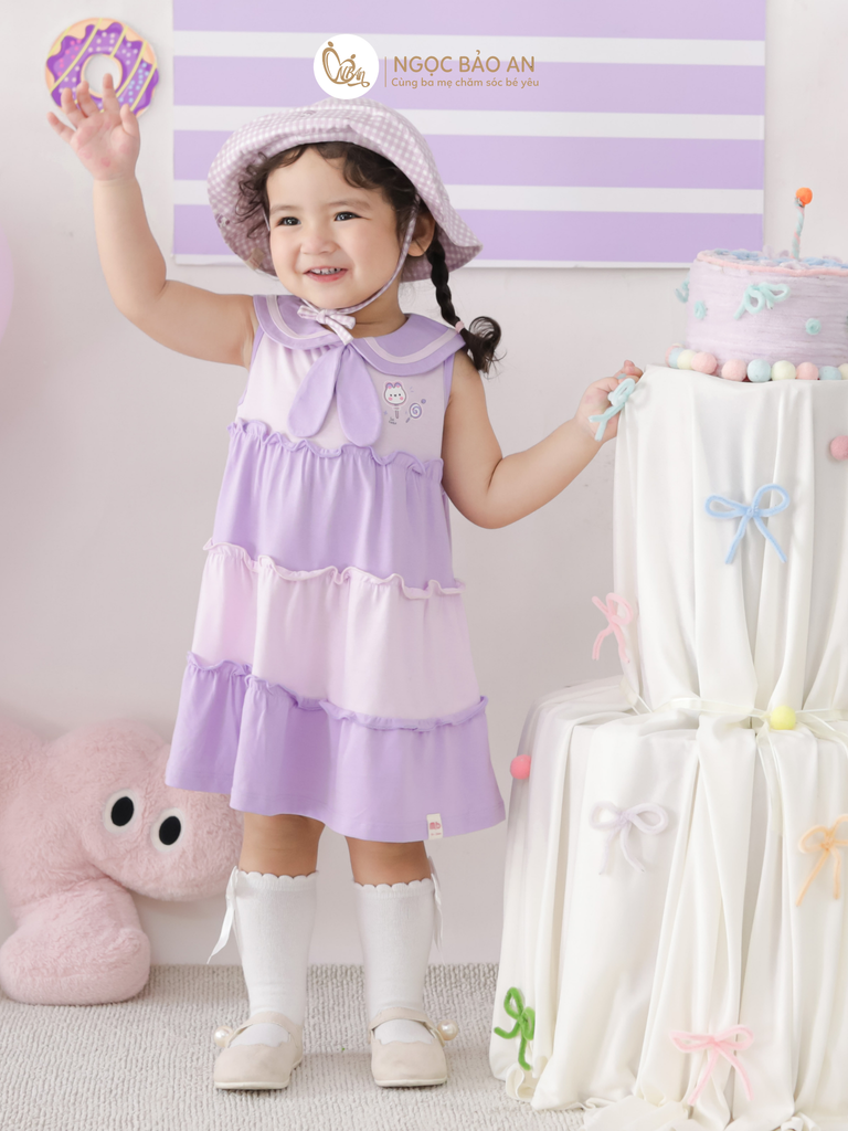 [M&B] BST CANDY: Đầm tầng dáng xòe cotton M&B cổ thủy thủ cho bé gái (Kẹo ngọt)