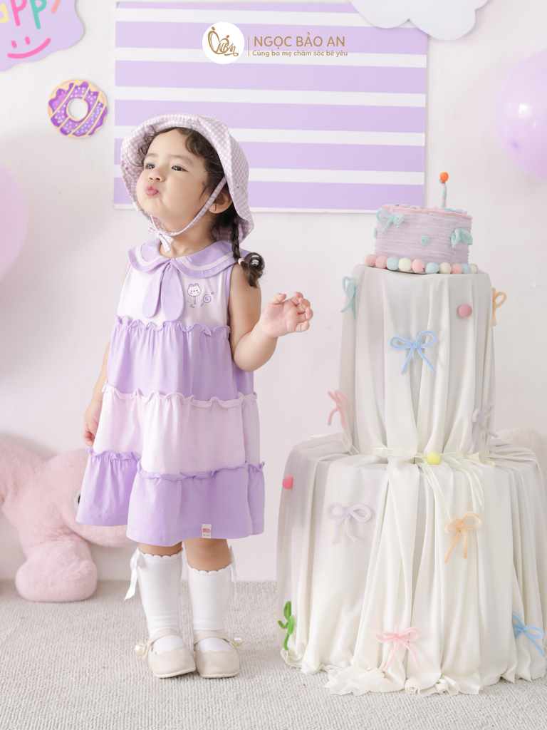 [M&B] BST CANDY: Đầm tầng dáng xòe cotton M&B cổ thủy thủ cho bé gái (Kẹo ngọt)
