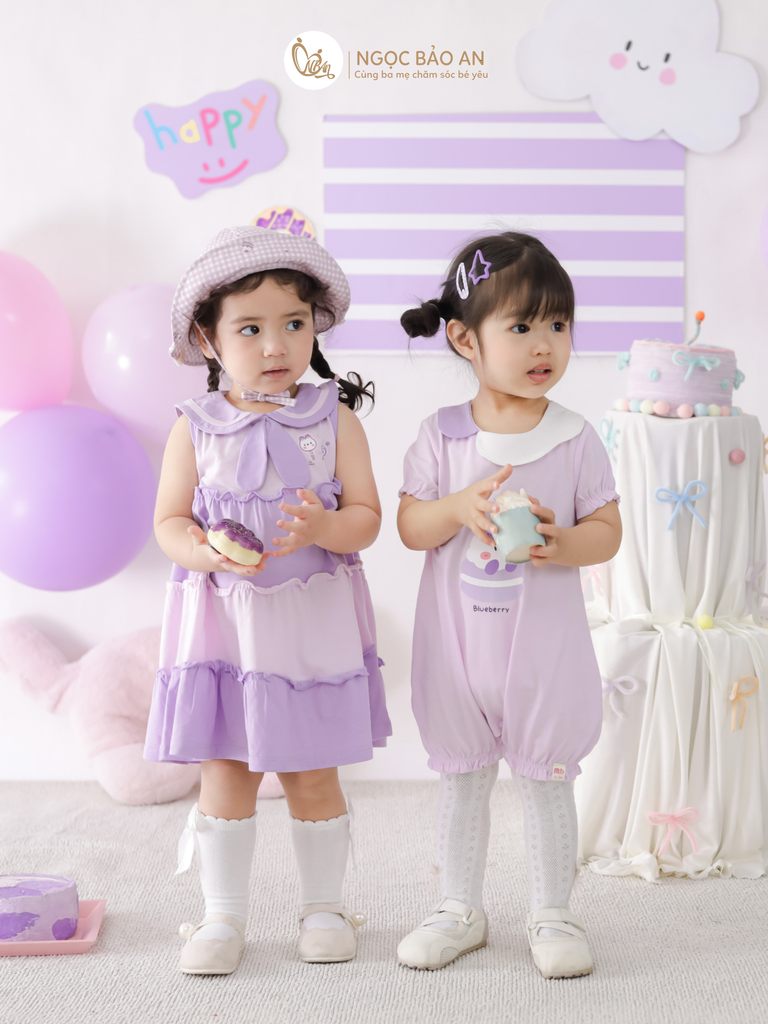 [M&B] BST CANDY: Body đùi tay ngắn cotton M&b cho bé (Blueberry)