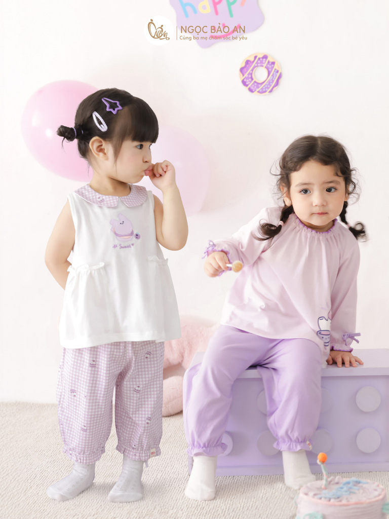 [M&B] BST CANDY: Bộ áo quần lửng cotton dáng bí M&b cho bé (Bánh Kem Sweet)