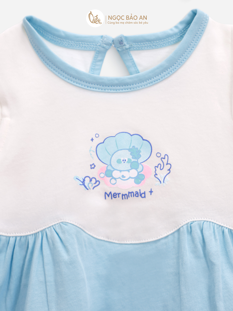 [M&B] Đầm xòe cotton M&b tay ngắn tone xanh (Mermmaid)