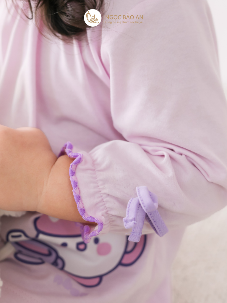 [M&B] BST CANDY: Bộ áo quần tay dài cotton phối nơ tiểu thư M&b cho bé (Ấm Trà Tím)