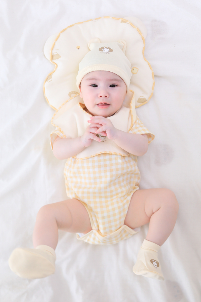 [M&B] Bodychip tay ngắn cotton caro vàng
