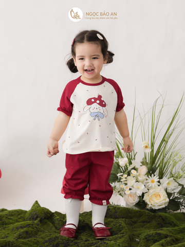 [M&B] BST THỎ MƠ: Bộ áo tay ngắn quần lửng cotton M&b cho bé gái (Thỏ Nấm)