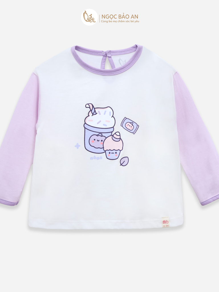 [M&B] BST CANDY: Bộ áo quần tay dài cotton M&b cho bé (Kem Tím)