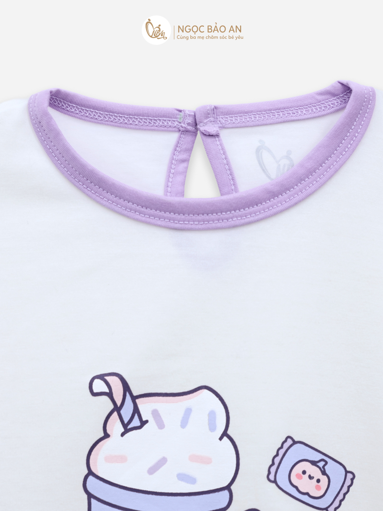 [M&B] BST CANDY: Bộ áo quần tay dài cotton M&b cho bé (Kem Tím)