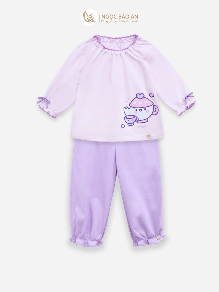 [M&B] BST CANDY: Bộ áo quần tay dài cotton phối nơ tiểu thư M&b cho bé (Ấm Trà Tím)