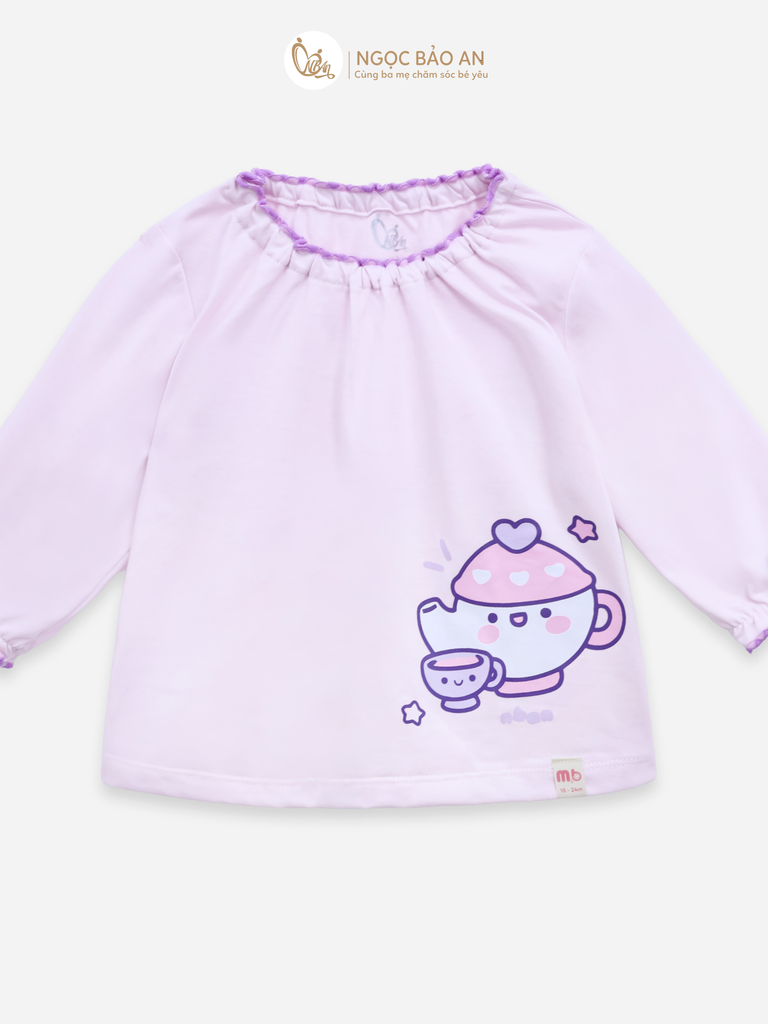 [M&B] BST CANDY: Bộ áo quần tay dài cotton phối nơ tiểu thư M&b cho bé (Ấm Trà Tím)