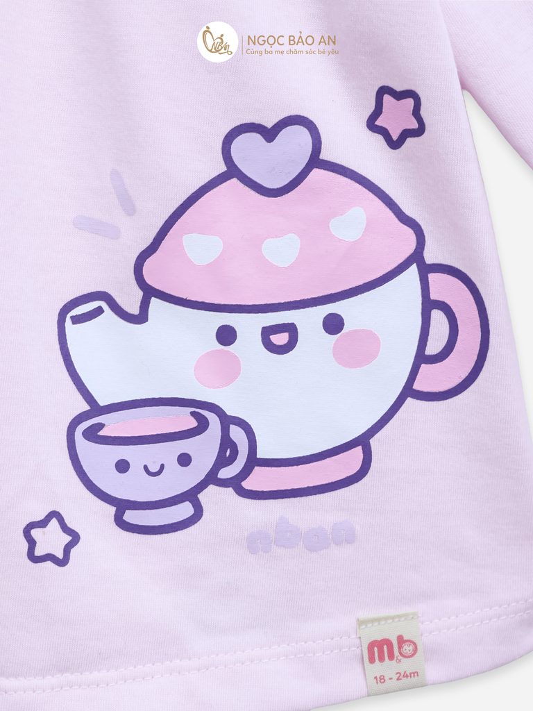 [M&B] BST CANDY: Bộ áo quần tay dài cotton phối nơ tiểu thư M&b cho bé (Ấm Trà Tím)