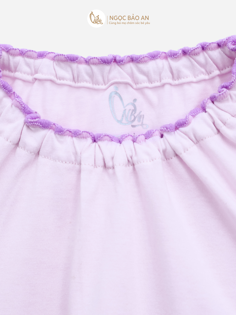 [M&B] BST CANDY: Bộ áo quần tay dài cotton phối nơ tiểu thư M&b cho bé (Ấm Trà Tím)