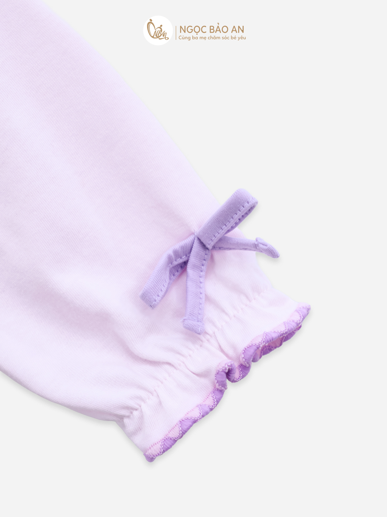 [M&B] BST CANDY: Bộ áo quần tay dài cotton phối nơ tiểu thư M&b cho bé (Ấm Trà Tím)