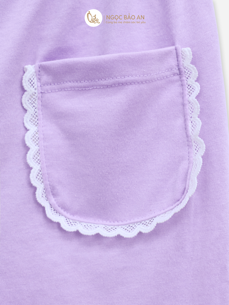 [M&B] BST CANDY: Bộ áo quần tay dài cotton phối nơ tiểu thư M&b cho bé (Ấm Trà Tím)