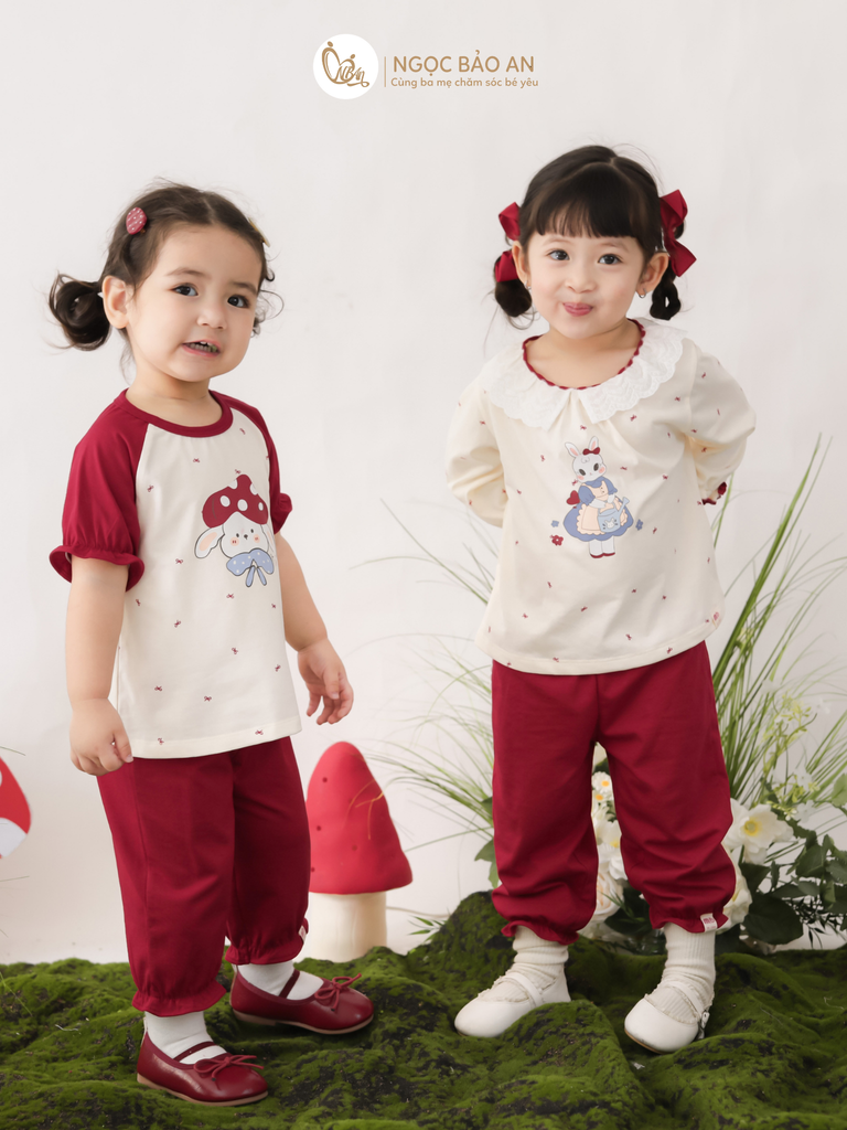 [M&B] BST THỎ MƠ: Bộ áo quần dài phối nơ cotton M&b cho bé gái (Bunny Tiểu Thư)