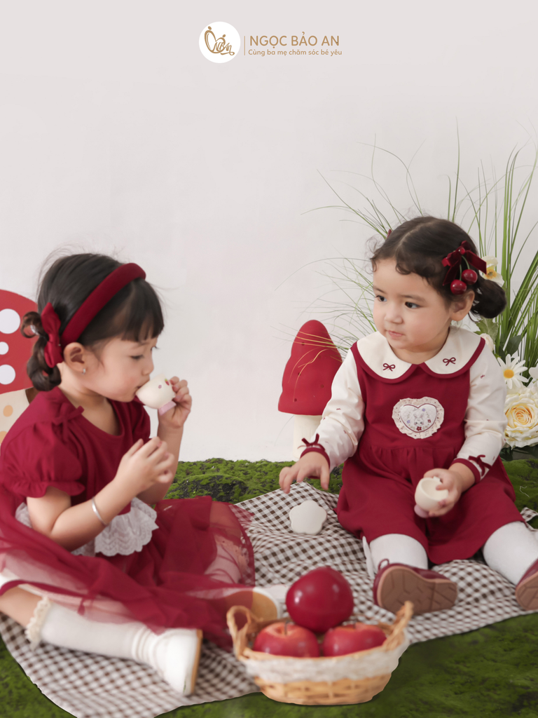 [M&B] BST THỎ MƠ: Đầm tiểu thư tay dài phối nơ cotton M&b cho bé gái (Heart Bunny)