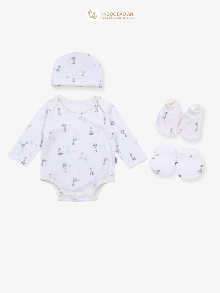 Combo Bodysuit Honey tay dài cho bé (Bo Hươu Trắng, 3-6m)