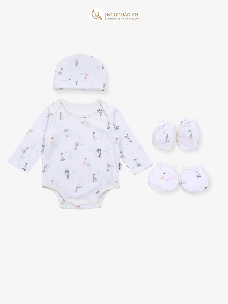 Combo Bodysuit Honey tay dài cho bé (Thun Hươu Trắng, Nb-3m)