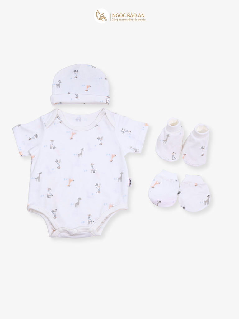 Combo Bodysuit Honey tay ngắn cho bé (Bo Hươu Trắng, 3-6m)