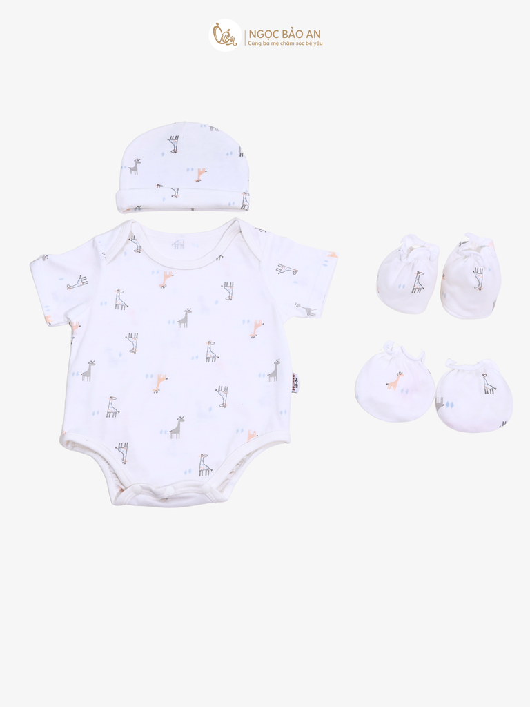 Combo Bodysuit Honey tay ngắn cho bé (Thun Hươu Trắng, 3-6m)