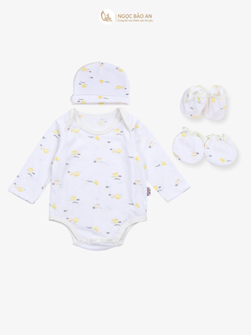 Combo Bodysuit Honey tay dài cho bé (Thun Gà Vàng, 3-6m)
