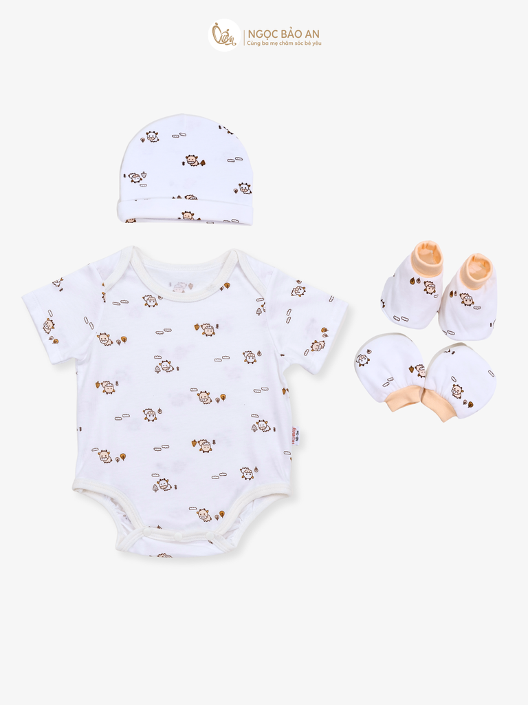 Combo Bodysuit Honey tay ngắn cho bé (Bo Trâu Cam, 3-6m)