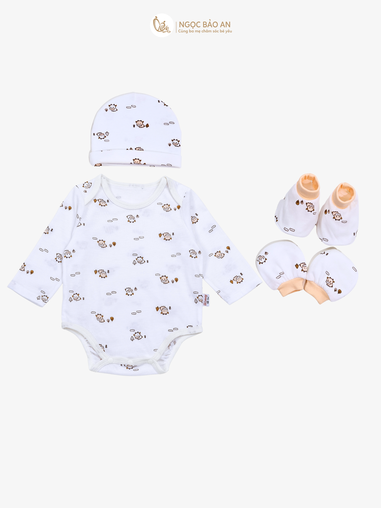 Combo Bodysuit Honey tay dài cho bé (Bo Trâu Cam, 3-6m)