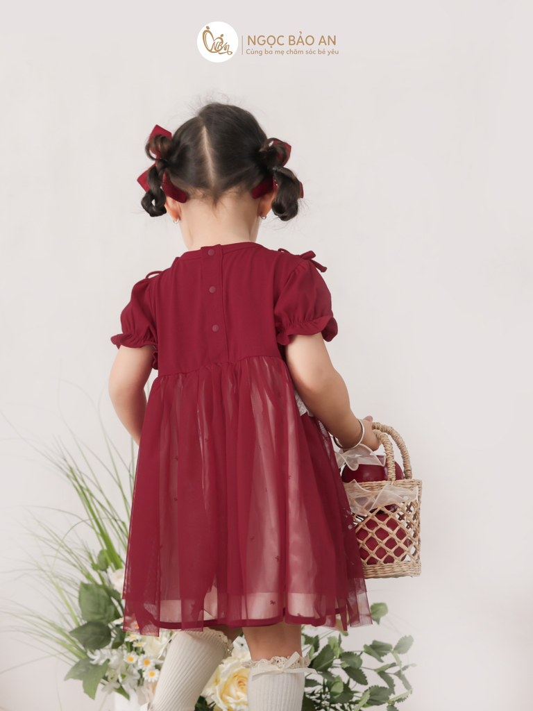 [M&B] BST THỎ MƠ: Đầm xòe công chúa tay ngắn phối ren cotton M&b cho bé gái