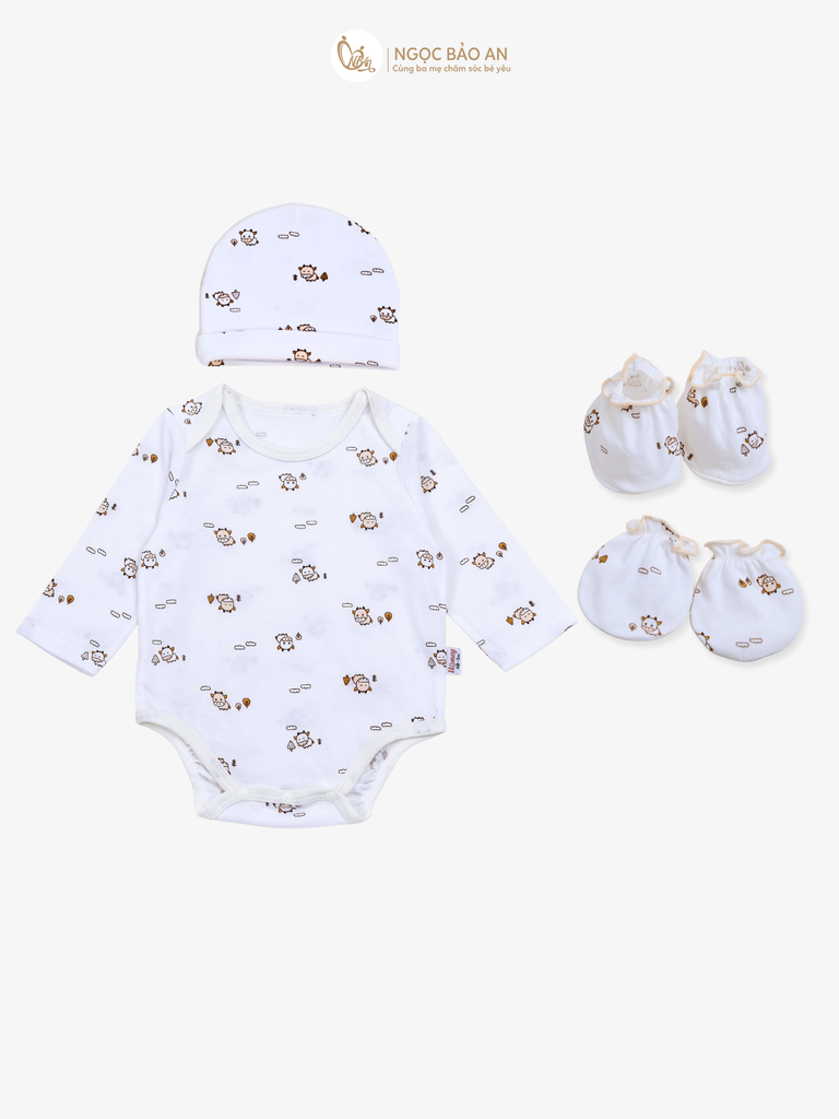 Combo Bodysuit Honey tay dài cho bé (Thun Trâu Cam, 3-6m)