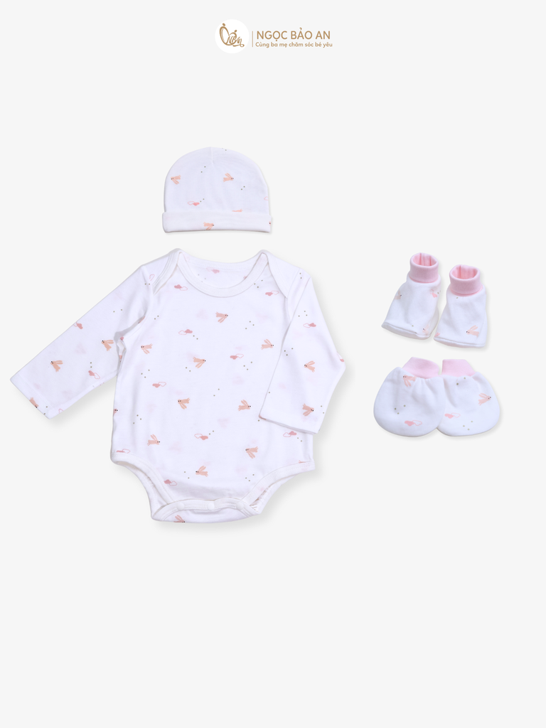 Combo Bodysuit Honey tay dài cho bé (Bo Thỏ Hồng, Nb-3m)