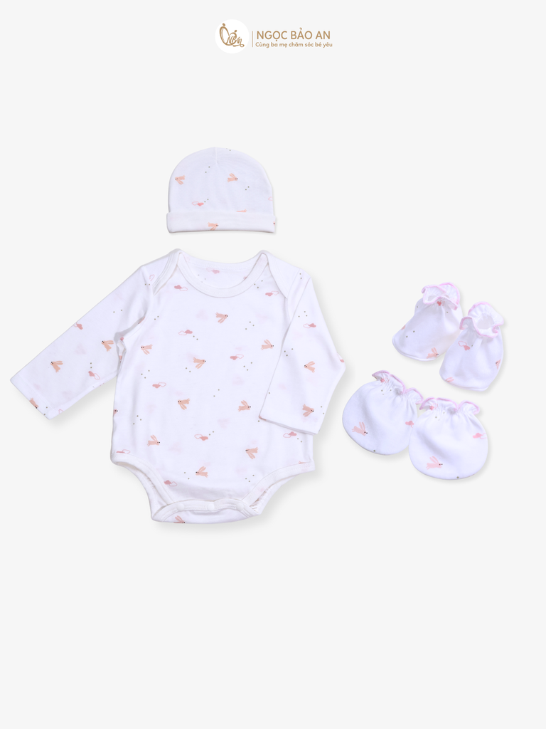 Combo Bodysuit Honey tay dài cho bé (Thun Thỏ Hồng, Nb-3m)