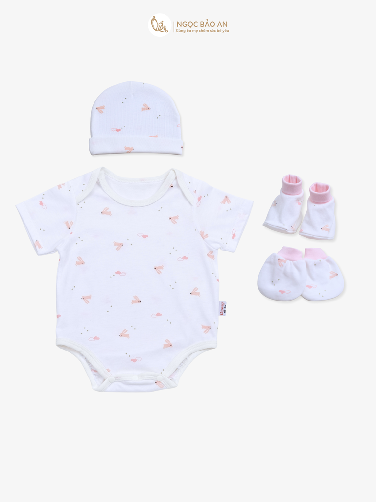 Combo Bodysuit Honey tay ngắn cho bé (Bo Thỏ Hồng, 3-6m)