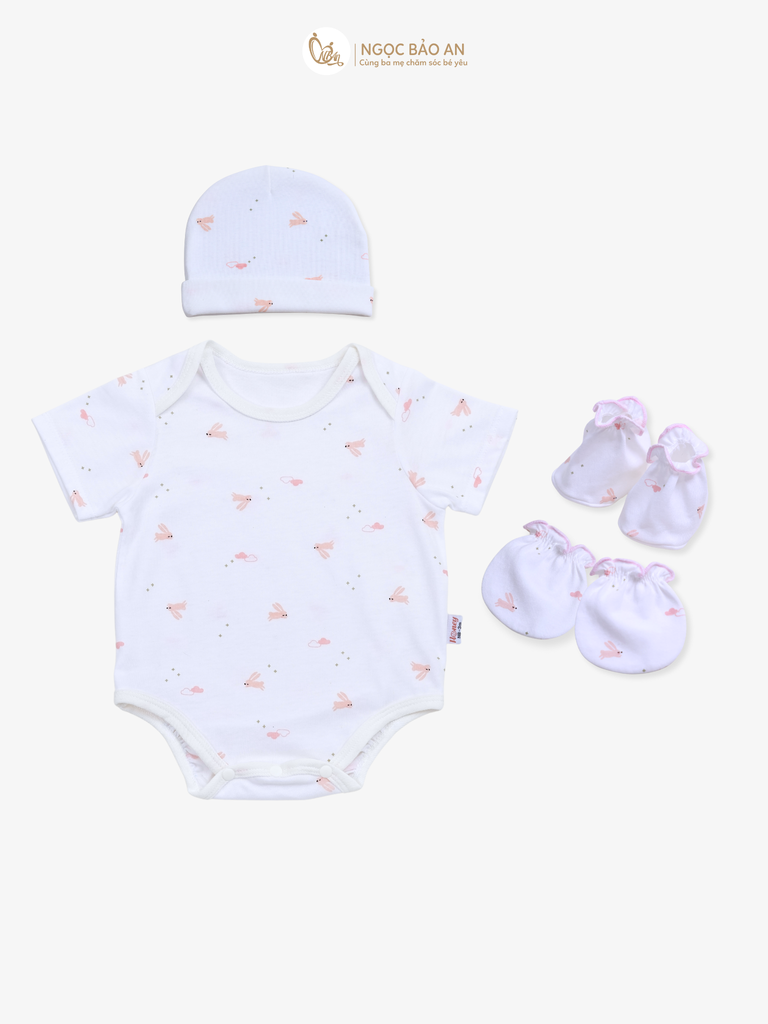 Combo Bodysuit Honey tay ngắn cho bé (Thun Thỏ Hồng, 3-6m)