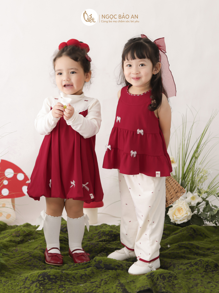 [M&B] BST THỎ MƠ: Đầm dáng bí phối cổ ren đính nơ cotton M&b cho bé gái