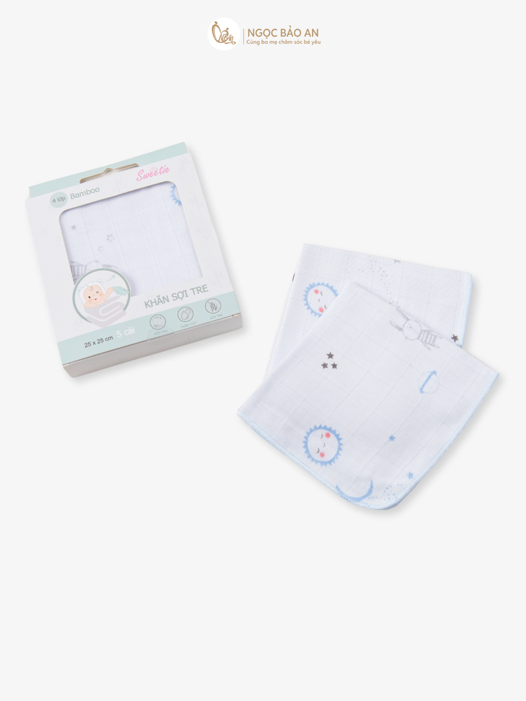 [M&B] Set 5 khăn gạc sữa sợi tre in hình 25cmx25cm
