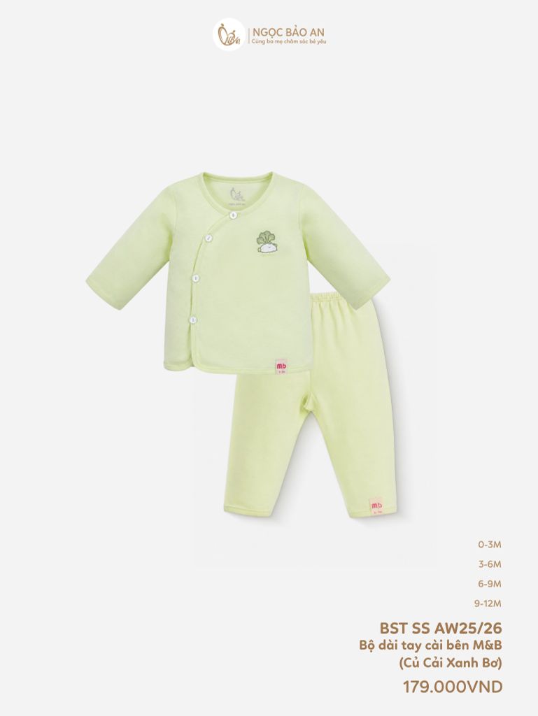 [M&B] Bộ tay dài cài bên cotton củ cải xanh bơ