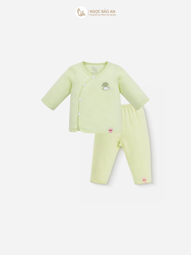 [M&B] Bộ tay dài cài bên cotton củ cải xanh bơ