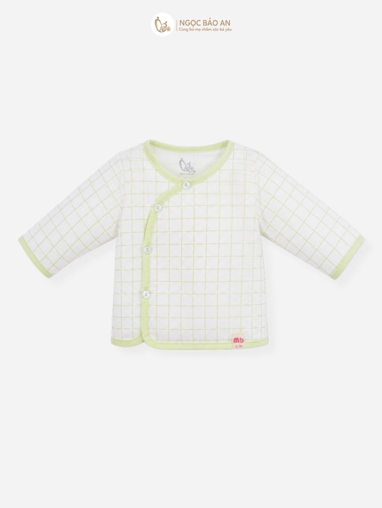 [M&B] Bộ tay dài cài bên cotton caro xanh bơ