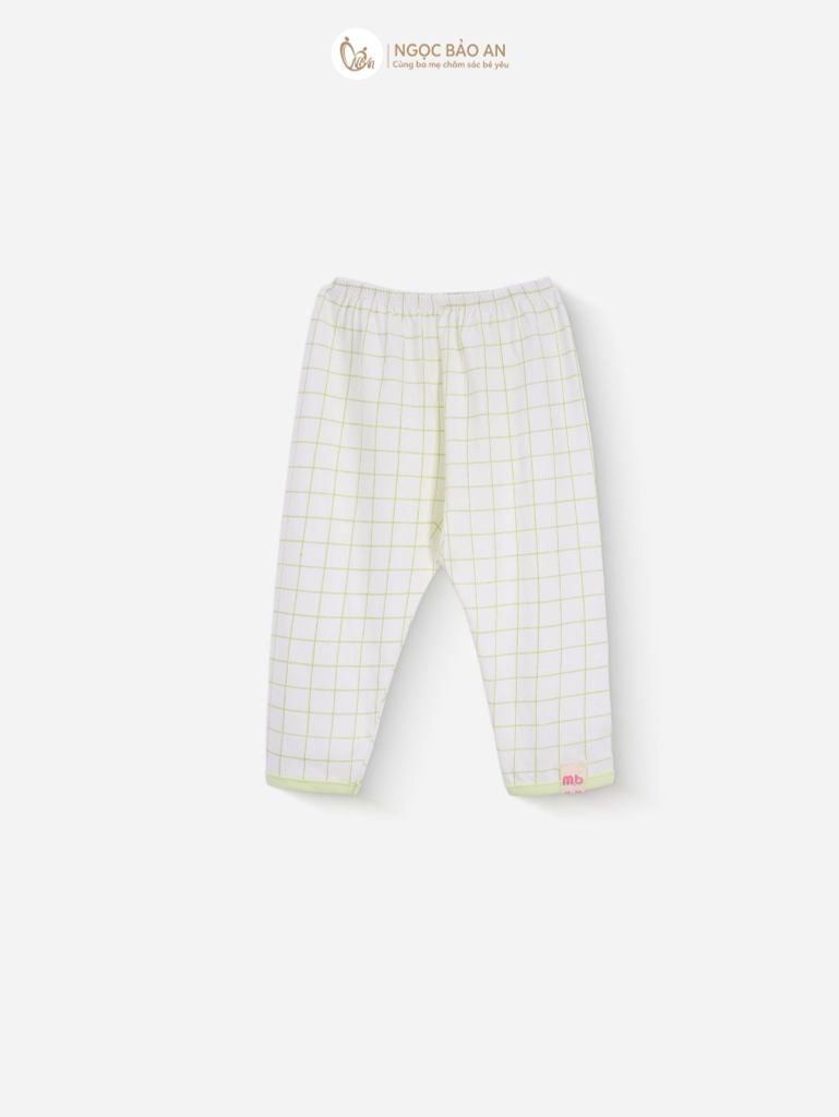 [M&B] Bộ tay dài cài bên cotton caro xanh bơ