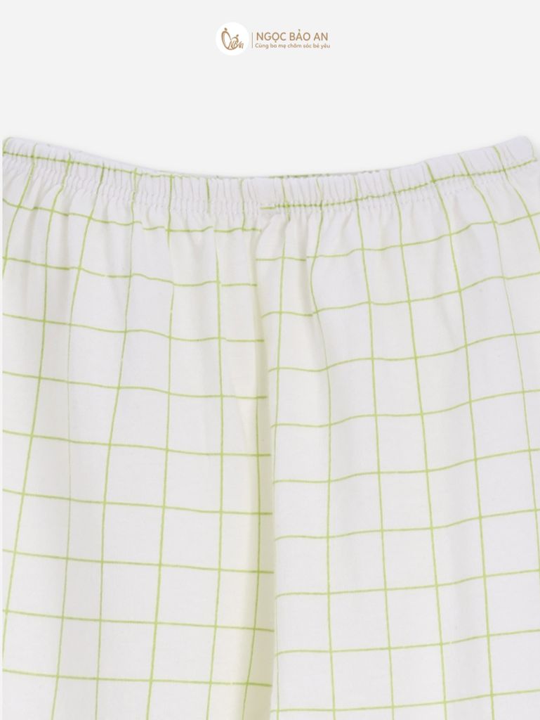 [M&B] Bộ tay dài cài bên cotton caro xanh bơ