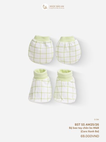 [M&B] Bộ bao tay chân bo cotton sơ sinh họa tiết Caro Xanh Bơ