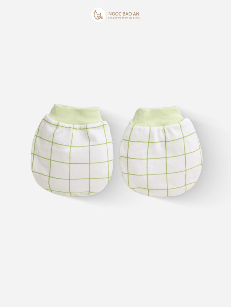[M&B] Bộ bao tay chân bo cotton sơ sinh họa tiết Caro Xanh Bơ