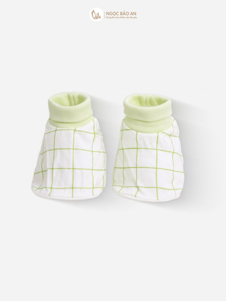 [M&B] Bộ bao tay chân bo cotton sơ sinh họa tiết Caro Xanh Bơ