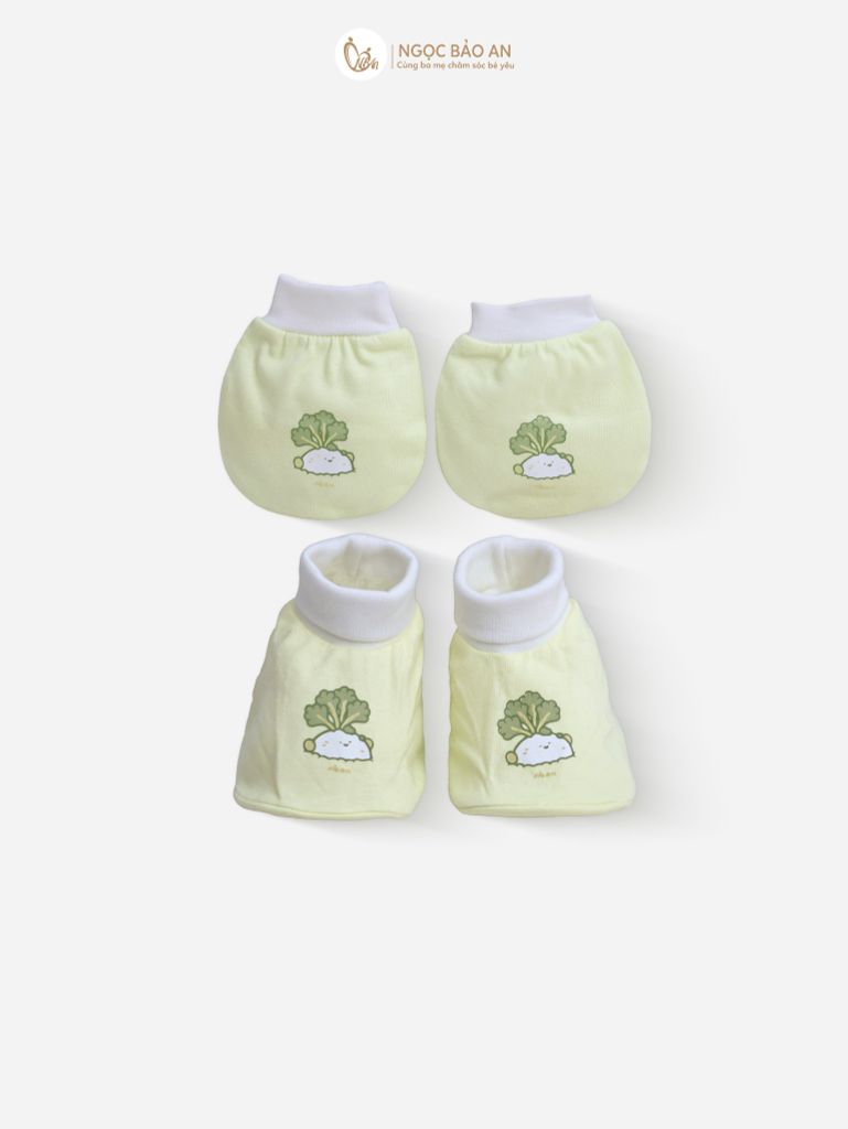 [M&B] Set nón bao tay chân bo cotton sơ sinh củ cải