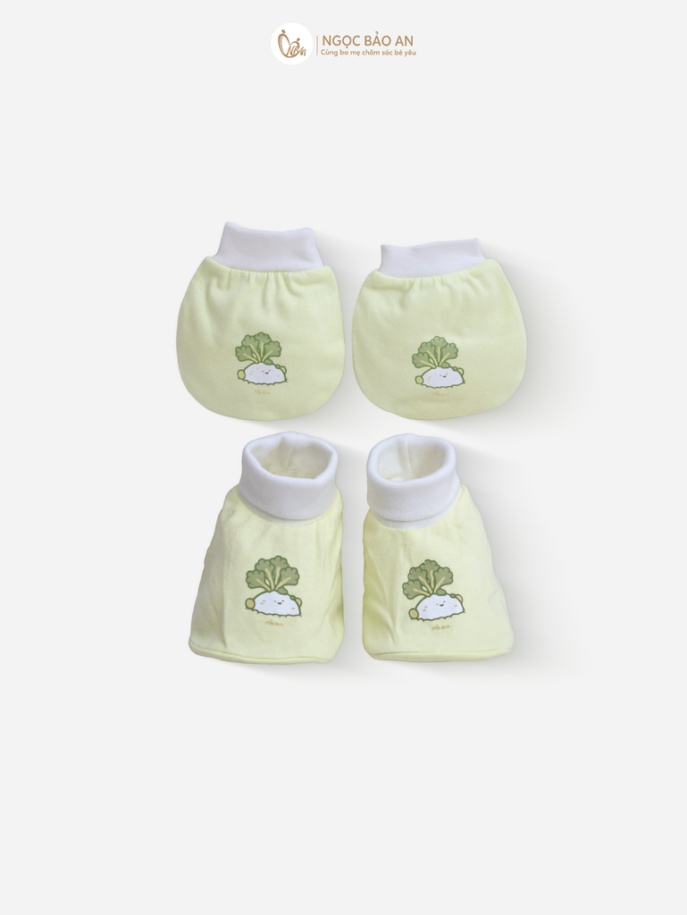 [M&B] Bộ bao tay chân bo cotton sơ sinh họa tiết củ cải xanh bơ