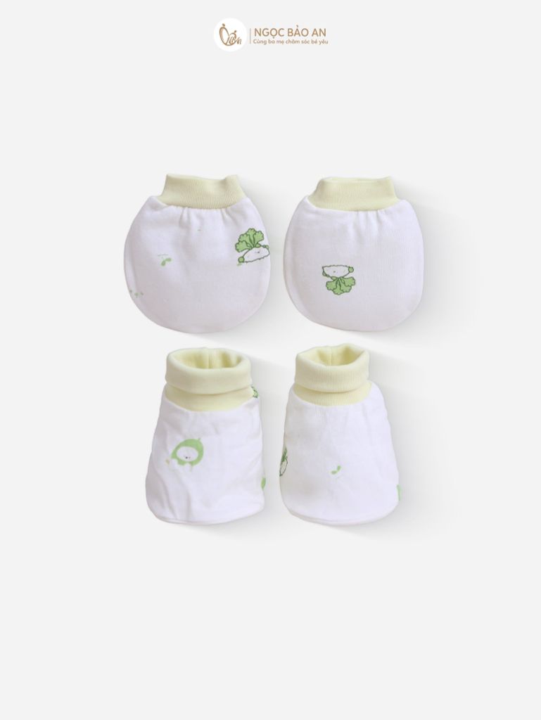 [M&B] Bộ bao tay chân bo cotton sơ sinh họa tiết Củ Cải & Ốc Sên