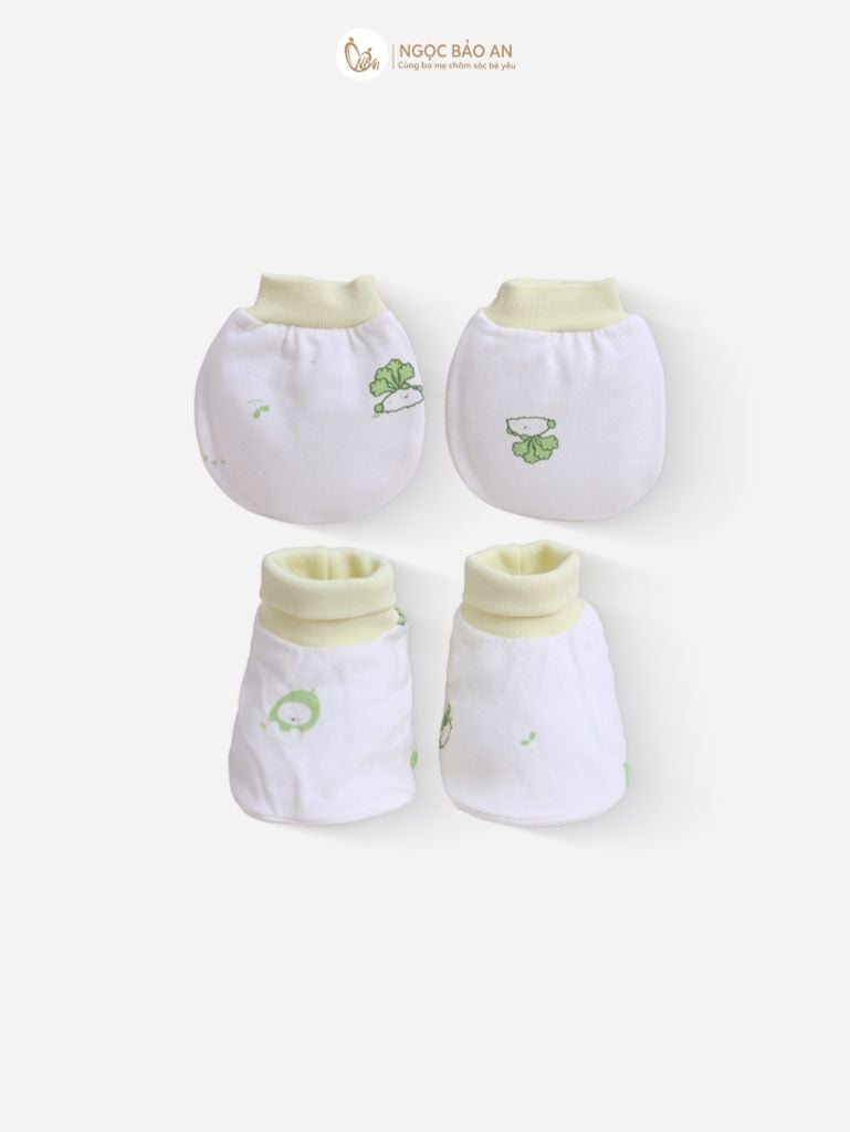[M&B] Combo Sơ Sinh cotton tone Xanh Bơ in hình họa tiết đầy đủ phụ kiện(CBSScotton2025)