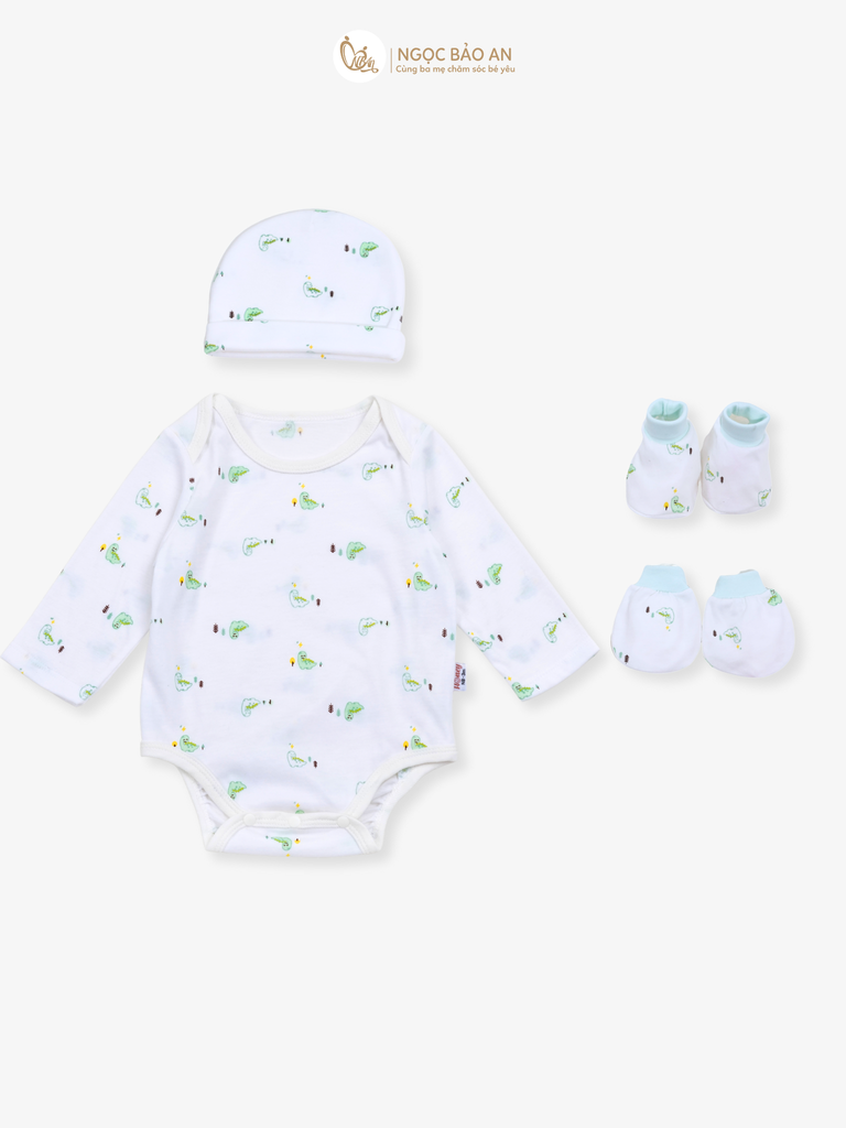 Combo Bodysuit Honey tay dài cho bé (Bo Khủng Long ngọc,3-6m)
