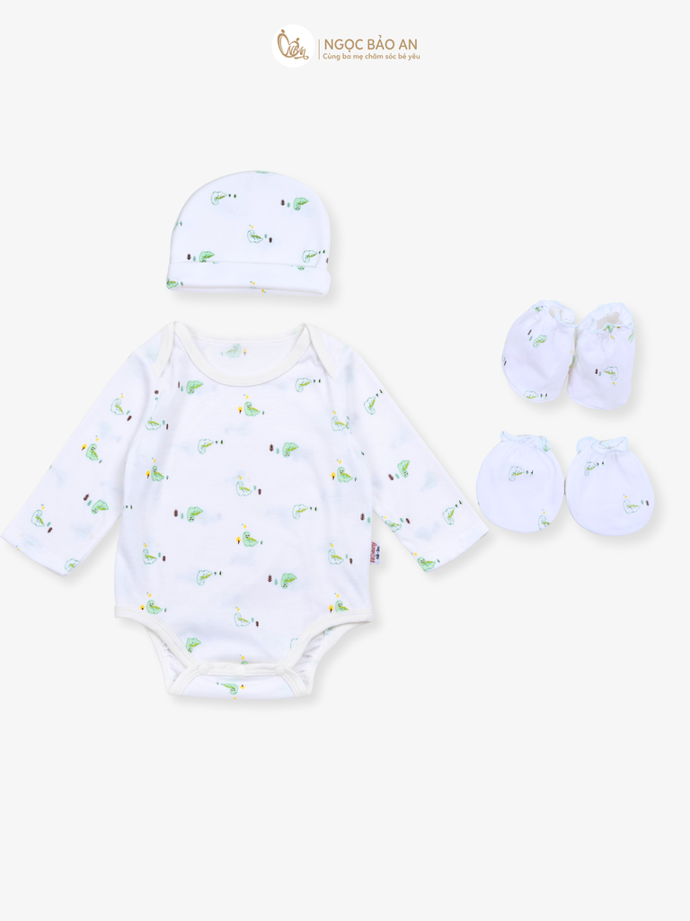 Combo Bodysuit Honey tay dài cho bé (Thun Khủng Long ngọc,3-6m)