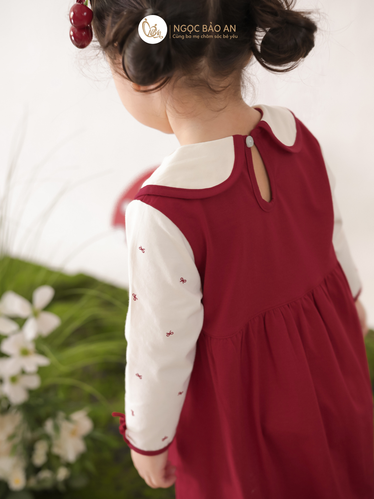 [M&B] BST THỎ MƠ: Đầm tiểu thư tay dài phối nơ cotton M&b cho bé gái (Heart Bunny)